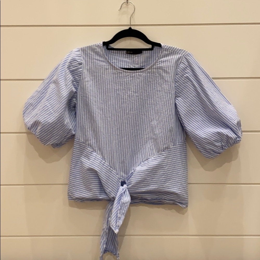 Gibson extra small bubble sleeve tie front top